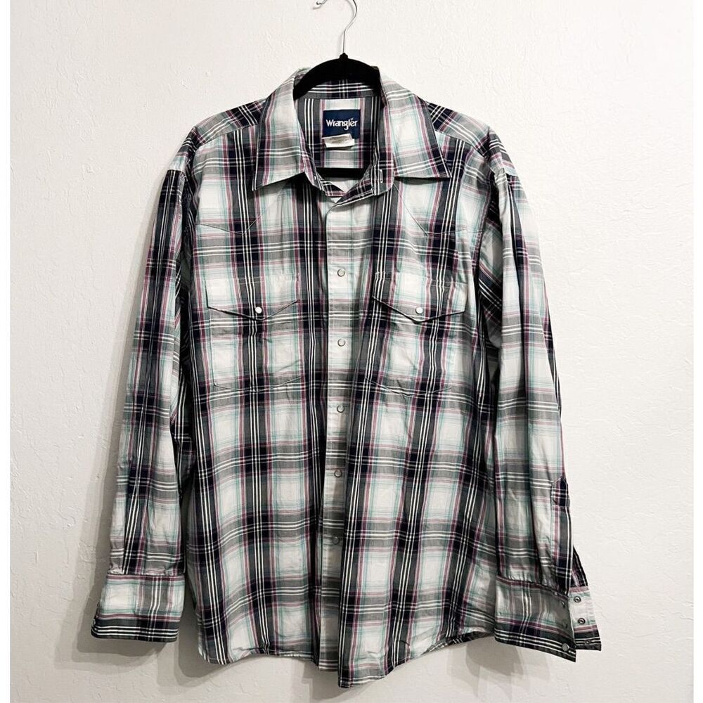 WRANGLER Mens Size XL Pearl Snap Blue Purple Western‎ Shirt Button Down